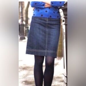 Boden Indigo Denim A-Line Knee-Length Skirt w Pockets and Side Zipper Closure